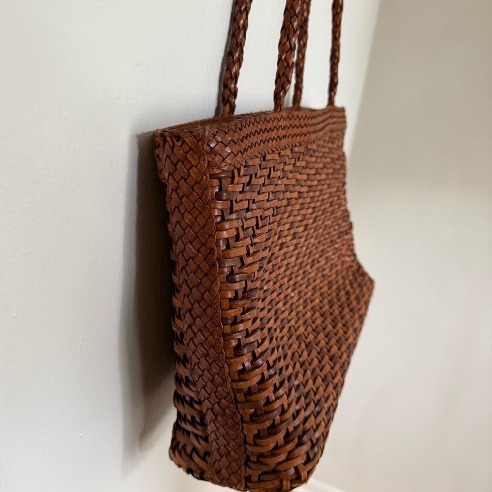 Woven Leather Tote Bag in Brown - Picture 8 of 12